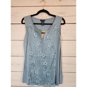 RXB Women's Blue Citadel Floral Accent Split Neck Blouse Top Size M